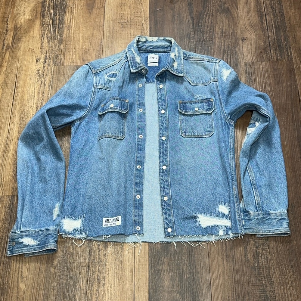Zara Long Sleeve Jean Shirt Top